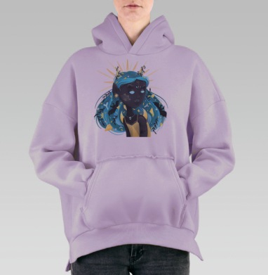 Мистическая женщина с рогами и третьим глазом, Hoodie Oversize Fiolet, утепленная