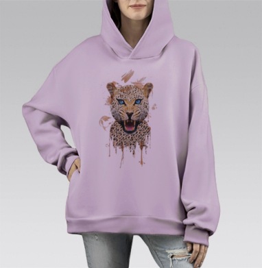Яростный Леопард с Ледяным Взглядом, Hoodie Mono Fiolet, оверсайз, утепленная