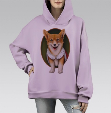Вельш-корги, Hoodie Mono Fiolet, оверсайз, утепленная
