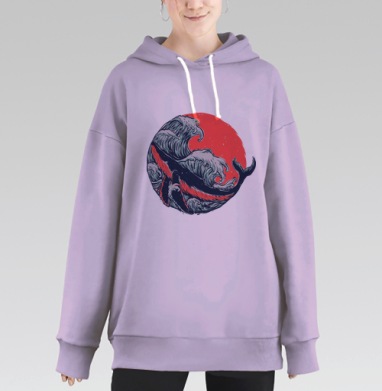 Гигантский кит в море коралловых волн, Hoodie Long Oversize Fiolet
