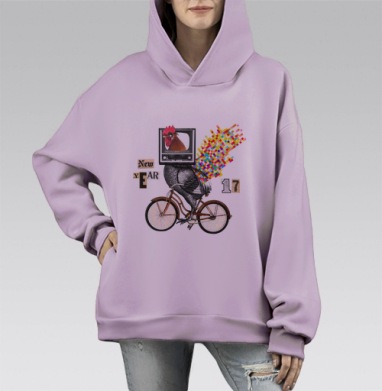 Велоретропетух, Hoodie Mono Fiolet, оверсайз, утепленная