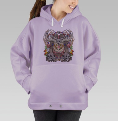 Мифический тотем с оленими рогами и черепами, Hoodie Oversize Fiolet