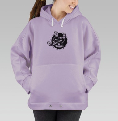 Веселая музыкальная черно белая бунтарская символика жест коза язык, Hoodie Oversize Fiolet
