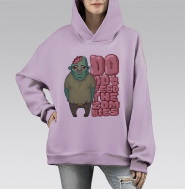 Веселый грустный зомби с надписью не кормите зомби, Hoodie Mono Fiolet, оверсайз, утепленная