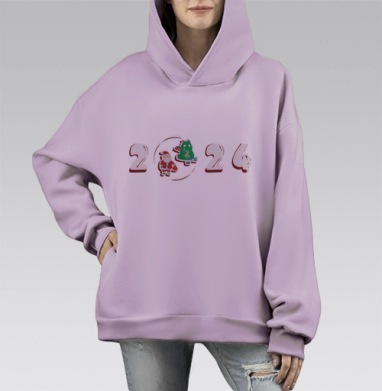 Веселый Санта и дракон хоккеисты 2024, Hoodie Mono Fiolet, оверсайз, утепленная