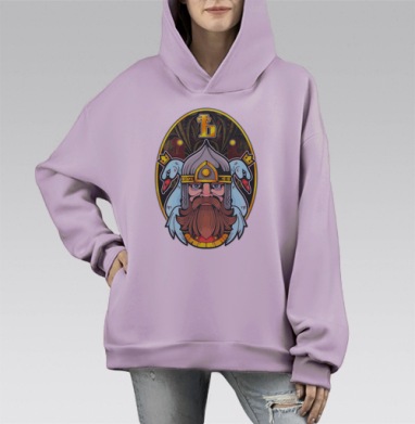 Викинг с лебедями и буквой Б в шлеме, Hoodie Mono Fiolet, оверсайз, утепленная