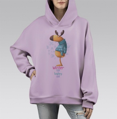 Милый лось в ярком зимнем свитере, Hoodie Mono Fiolet, оверсайз, утепленная