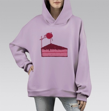 Вишенка в прыжке через торт, Hoodie Mono Fiolet, оверсайз, утепленная