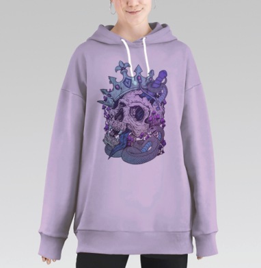 Графический принт Череп в короне с мечом и змеей, Hoodie Long Oversize Fiolet