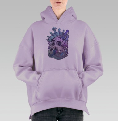 Графический принт Череп в короне с мечом и змеей, Hoodie Oversize Fiolet, утепленная