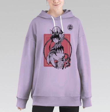 Таинственная девушка-кицунэ в кимоно с венком из роз, Hoodie Long Oversize Fiolet