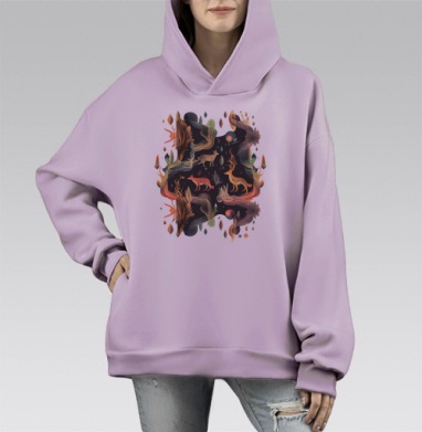 Мистический сюрреализм с этно-фольк мотивами, Hoodie Mono Fiolet, оверсайз, утепленная