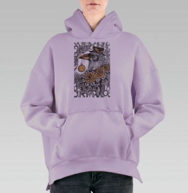 Экстравагантный ворон с карманными часами и розами, Hoodie Oversize Fiolet, утепленная