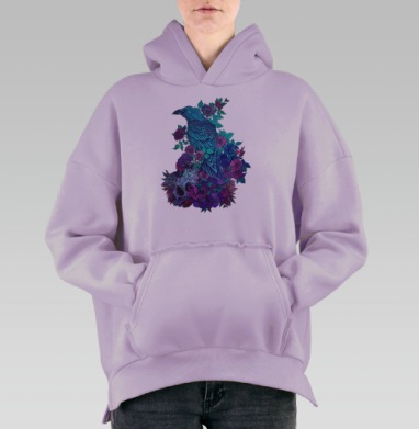 Синее Воронье Мemento Mori с Неоновыми Цветами, Hoodie Oversize Fiolet, утепленная