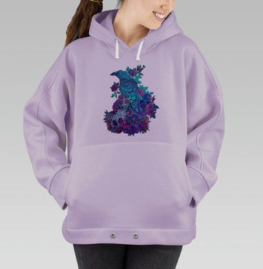 Синее Воронье Мemento Mori с Неоновыми Цветами, Hoodie Oversize Fiolet