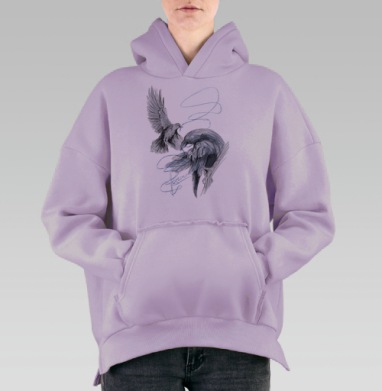 Две вороны с синей нитью навсегда, Hoodie Oversize Fiolet, утепленная