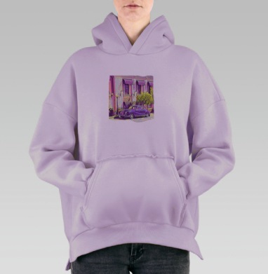 Ностальгия Времени: Фиолетовый Ретро Автомобиль, Hoodie Oversize Fiolet, утепленная