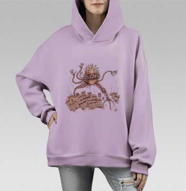 Вторжение, Hoodie Mono Fiolet, оверсайз, утепленная