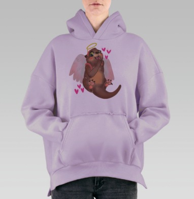 Выдрёнок ангел с крыльями и сердечками, Hoodie Oversize Fiolet, утепленная