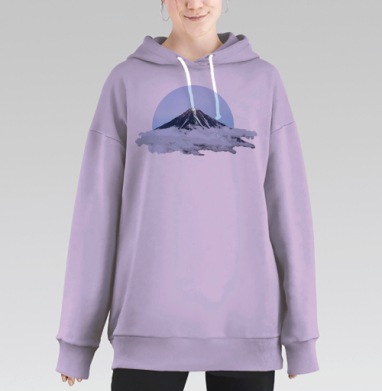 Величественный вулкан в облаках — стильный минимализм, Hoodie Long Oversize Fiolet