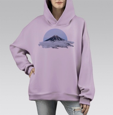 Величественный вулкан в облаках — стильный минимализм, Hoodie Mono Fiolet, оверсайз, утепленная