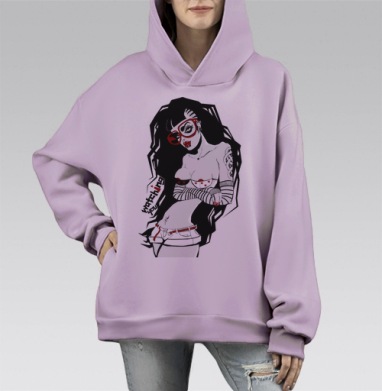 Художественная графика с дерзкой женщиной в красных очках, Hoodie Mono Fiolet, оверсайз, утепленная