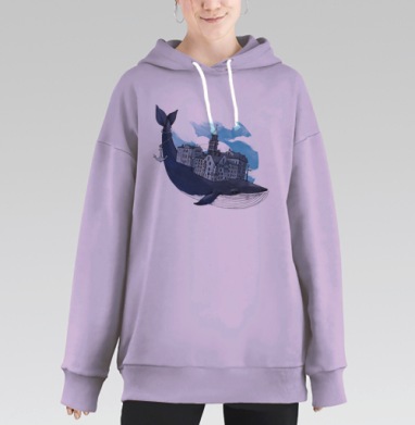 Whale city, Hoodie Long Oversize Fiolet