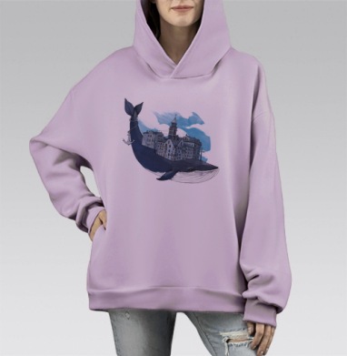 Whale city, Hoodie Mono Fiolet, оверсайз, утепленная