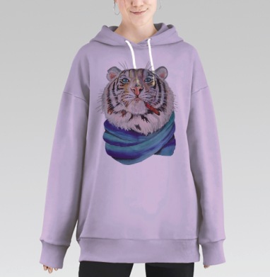 Тигр с сигарой и сине-зеленым шарфом, Hoodie Long Oversize Fiolet
