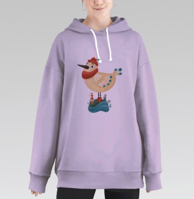 Милая птица на маяке – сказочный островок уюта, Hoodie Long Oversize Fiolet