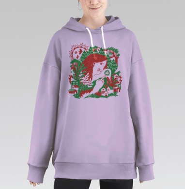 Женщина с символом переработки и природой, Hoodie Long Oversize Fiolet