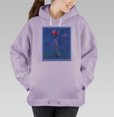 Волшебный слоненок с воздушными шарами в космосе, Hoodie Oversize Fiolet