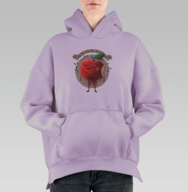 Веселое красное яблоко-спортсмен в шортах, Hoodie Oversize Fiolet, утепленная