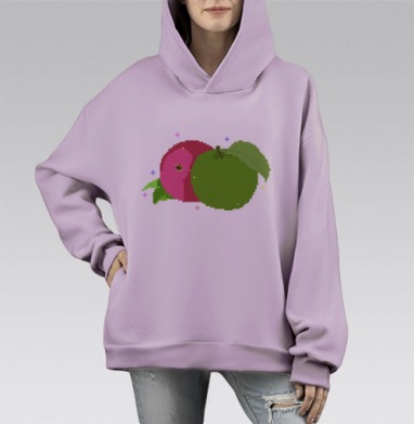 Яблоко Красное Зеленое Цифровое Искрящееся, Hoodie Mono Fiolet, оверсайз, утепленная
