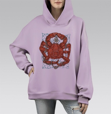 Морской краб в канатах со штурвалом, Hoodie Mono Fiolet, оверсайз, утепленная