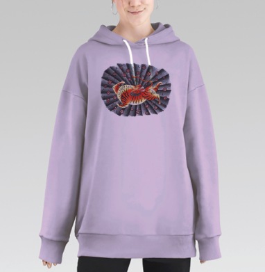Японские тату тигр, Hoodie Long Oversize Fiolet