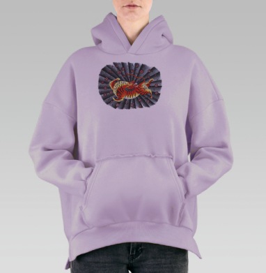 Японские тату тигр, Hoodie Oversize Fiolet, утепленная