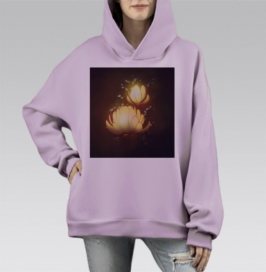 Светящиеся лотосы — источник внутреннего света, Hoodie Mono Fiolet, оверсайз, утепленная