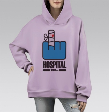 Юмористический травмированный пальцы больница 100м, Hoodie Mono Fiolet, оверсайз, утепленная