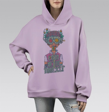 Сюрреалистичный нео-поп портрет с радужной жидкостью, Hoodie Mono Fiolet, оверсайз, утепленная