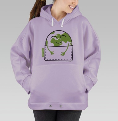 Земной шар в объятиях с улыбкой и надписью СПАСИБО, Hoodie Oversize Fiolet
