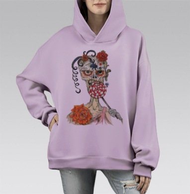 Сахарный череп с леденцом и розами, Hoodie Mono Fiolet, оверсайз, утепленная