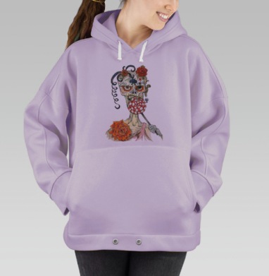 Сахарный череп с леденцом и розами, Hoodie Oversize Fiolet