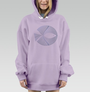Абстрактная синяя рыба из линий движется плавно, Hoodie Mjhigh Dig Mel, Fiolet, утепленная