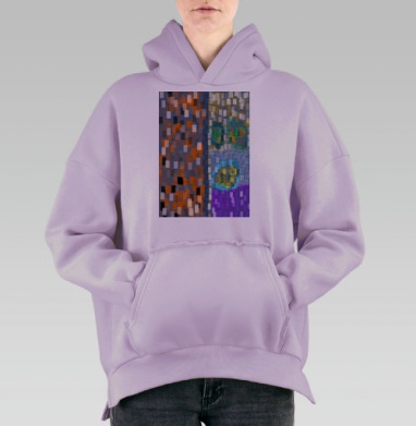 Абстрактное цифровое взаимодействие в оранжево синей гамме беспорядке, Hoodie Oversize Fiolet, утепленная