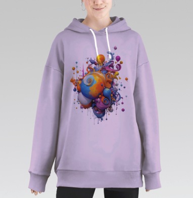 Абстрактные Жидкие Фигуры Взрыв Цвета, Hoodie Long Oversize Fiolet