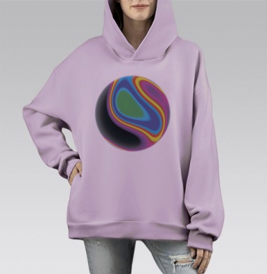 Абстрактные плавные переходы цвета синего зелёного жёлтого чёрного, Hoodie Mono Fiolet, оверсайз, утепленная