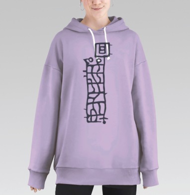 Абстрактный лабиринт серых линий на сером фоне, Hoodie Long Oversize Fiolet