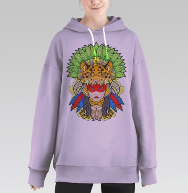 Ацтекская Принцесса В Маске Ягуара Зеленые Перья, Hoodie Long Oversize Fiolet