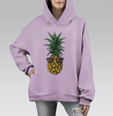 Ананас в солнцезащитных очках зелено желтого оттенков, Hoodie Mono Fiolet, оверсайз, утепленная